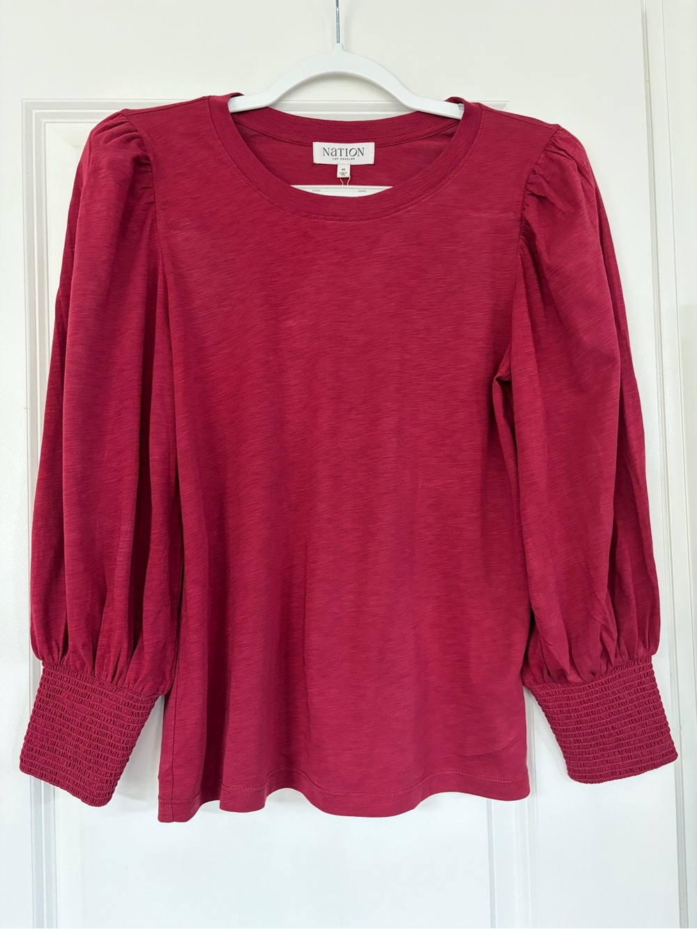 Nation Los Angeles Burgundy Puff-Sleeve Top